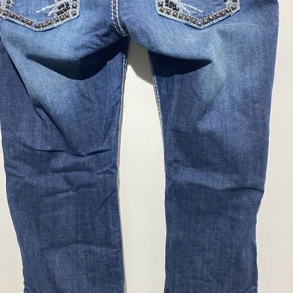 Rock and Roll Cowgirl Women's Blue Embellished Low Rise Jeans Size 33X34 - Picture 9 of 16